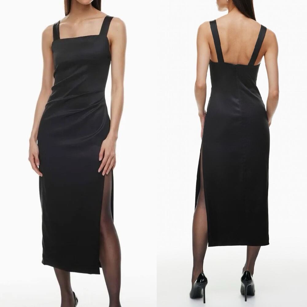Ten By Babaton Espionage Satin Black Midi Dress Side Slit Sz 8 Cocktail Party - Picture 2 of 10